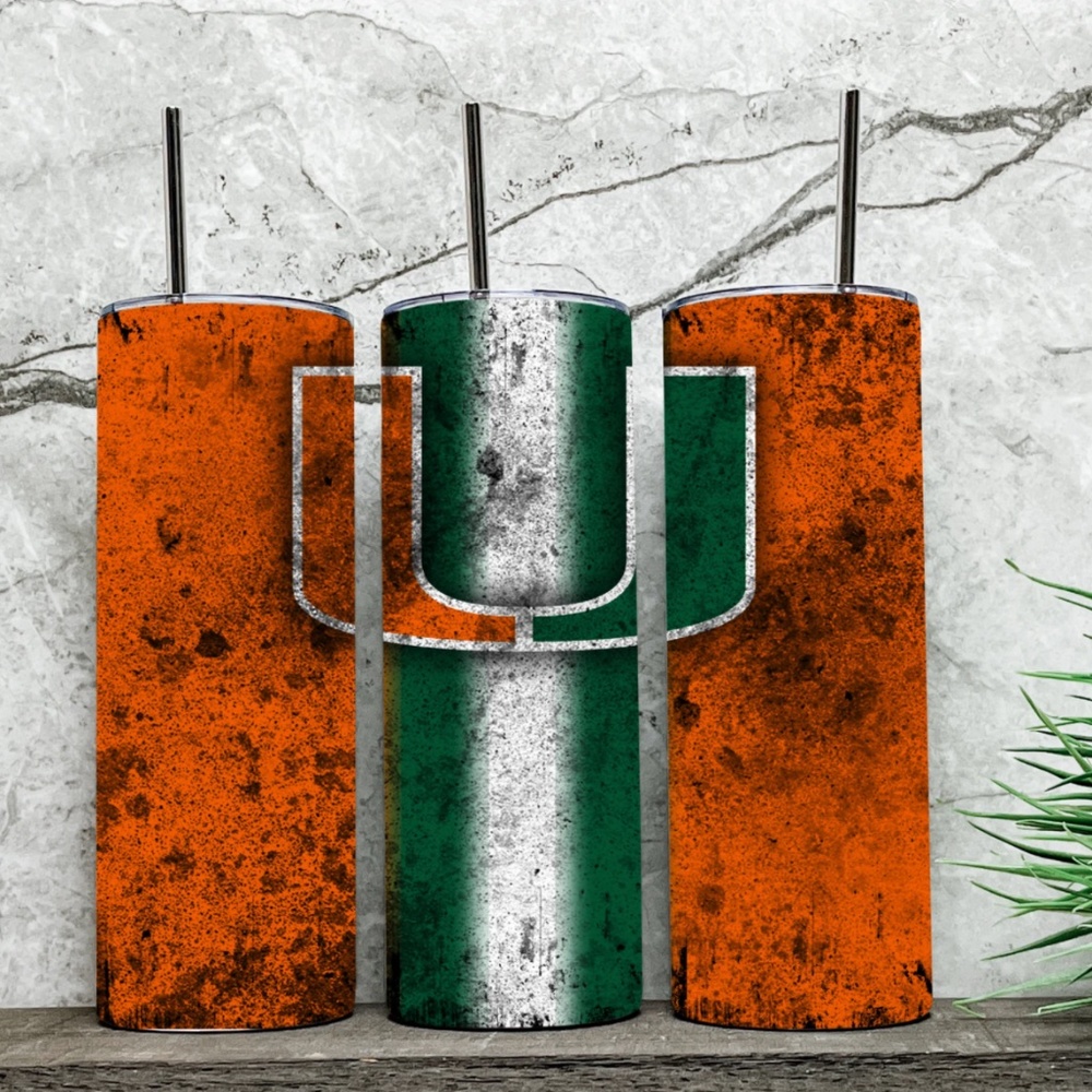 Miami Hurricanes - Grunge 20 oz Skinny Inspired Tumblers. Miami